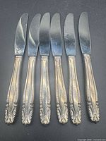 Front view of all six knives showing pattern and overall condition