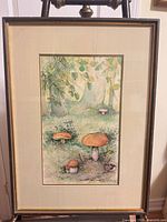 Full view of framed mushroom watercolor painting