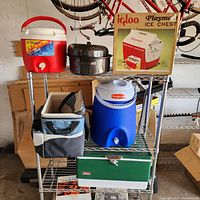 Overall view showing all coolers on shelving unit