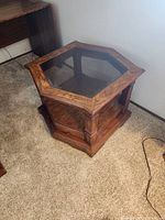 Top view showing hexagonal shape and glass inset