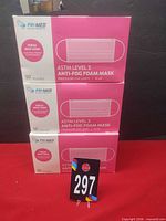 Three stacked boxes of Pri-Med ASTM Level 3 anti-fog foam masks