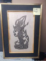 Front view of framed Thai temple rubbing artwork
