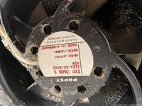 Close-up of Papst fan label showing model and specs