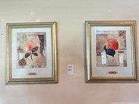 Two framed floral prints hanging side by side