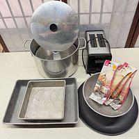 Group shot showing all cookware, bakeware and toaster