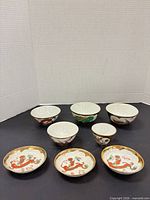 Full group of bowls and shallow dishes displayed