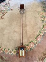 Full view of pendant light showing canopy, 4-ft rod and lantern