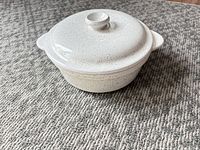 Casserole dish with lid in place showing overall appearance