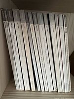 Spine view of all fifteen Sotheby’s catalogues arranged on shelf