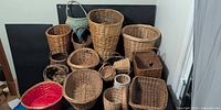 All 17 baskets grouped showing variety of sizes, shapes and colours