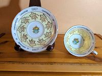 Cup and saucer showing commemorative design and text