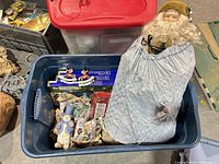 Overall view of tote with Santa figure and boxed lights visible