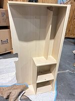 front view of cabinet showing interior layout and cubby