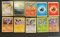Ten Pokémon cards laid out showing fronts and conditions