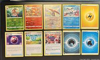All ten Pokémon cards laid out showing fronts