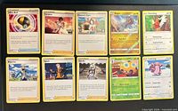All ten Pokémon TCG cards laid out, showing fronts