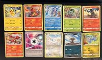 All ten Pokémon cards laid out in two rows
