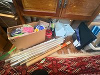 Wrapping paper rolls, wine boxes, tin, ribbons box