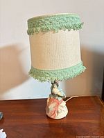 Lamp lit showing figurine base and shade