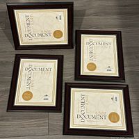 Front view of four 8.5x11 frames showing finish, inserts and bevel design