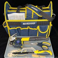 Front view of Mastercraft tool bag with tool case and visible tools