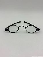 Front view of spectacles showing oval lenses and bridge