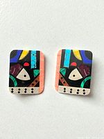 Front view of both rectangular mosaic inlay earrings
