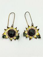 Front view of both sunflower enamel earrings