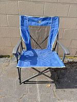 Front view of blue folding camping chair