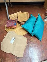 Group shot showing baskets, pillows, throws