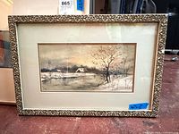 Full view of framed watercolor