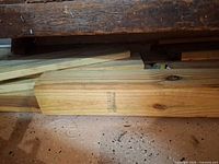 Close-up of 2x4 pine board under bench