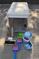 Front view of crate with all accessories arranged