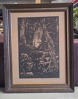 Full view of framed woodcut print