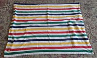 Full blanket front showing multicolour stripes
