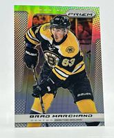 Front of 2013-14 Panini Prizm Silver #5 Brad Marchand card showing silver refractor finish and player image