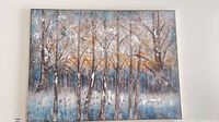 Full view of framed abstract forest painting on canvas