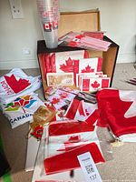 overall lot showing flags, cups, plates, napkins, straws