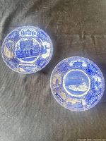 Both blue souvenir plates front view