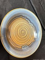 Top view of blue-tan Black Mountain Pottery bowl