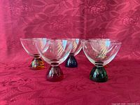 Angled view showing five glasses and colored bases