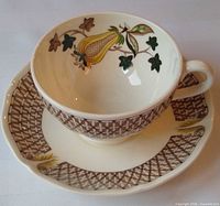 Single cup and saucer showing pattern details