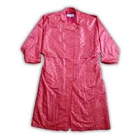 Full front view of red nylon trench coat laid flat