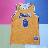 Front view of jersey showing Lakers logo and BAPE ape head