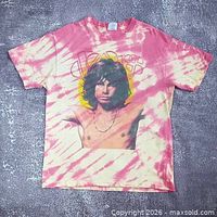 Front view of T-shirt showing tie-dye pattern and Jim Morrison graphic