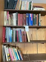 Two shelves filled with assorted hardcover and paperback English books