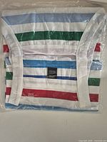 Folded striped T-shirt sealed in plastic packaging