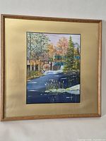 Full view of framed painting, shows frame, mat and artwork