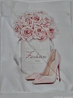 Full view of canvas showing roses in bucket and high heels