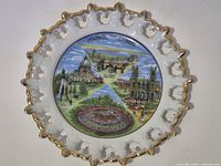 Front view of plate showing openwork rim and Montreal landmarks artwork